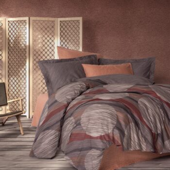 Posteljina FLUSS – 100% pamučna posteljina s apstraktnim geometrijskim uzorkom u zemljanim tonovima – Nobil