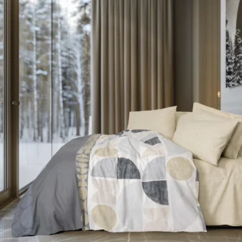 Posteljina FORMO – 100% pamučna posteljina s modernim geometrijskim uzorkom u sivo-bež tonovima – Nobil